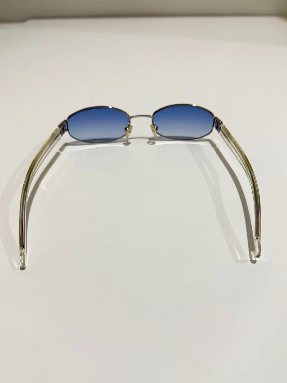 Vintage Burberry B 8970 Oval Custom Blue Lens Sunglasses Silver Nova Check Clear